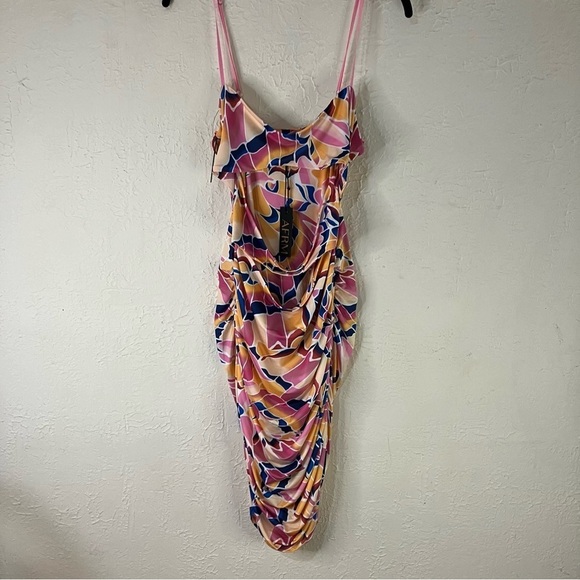 AFRM Corsica Ruched Cut Out Mini Dress in Summer Butterfly - Picture 2 of 12